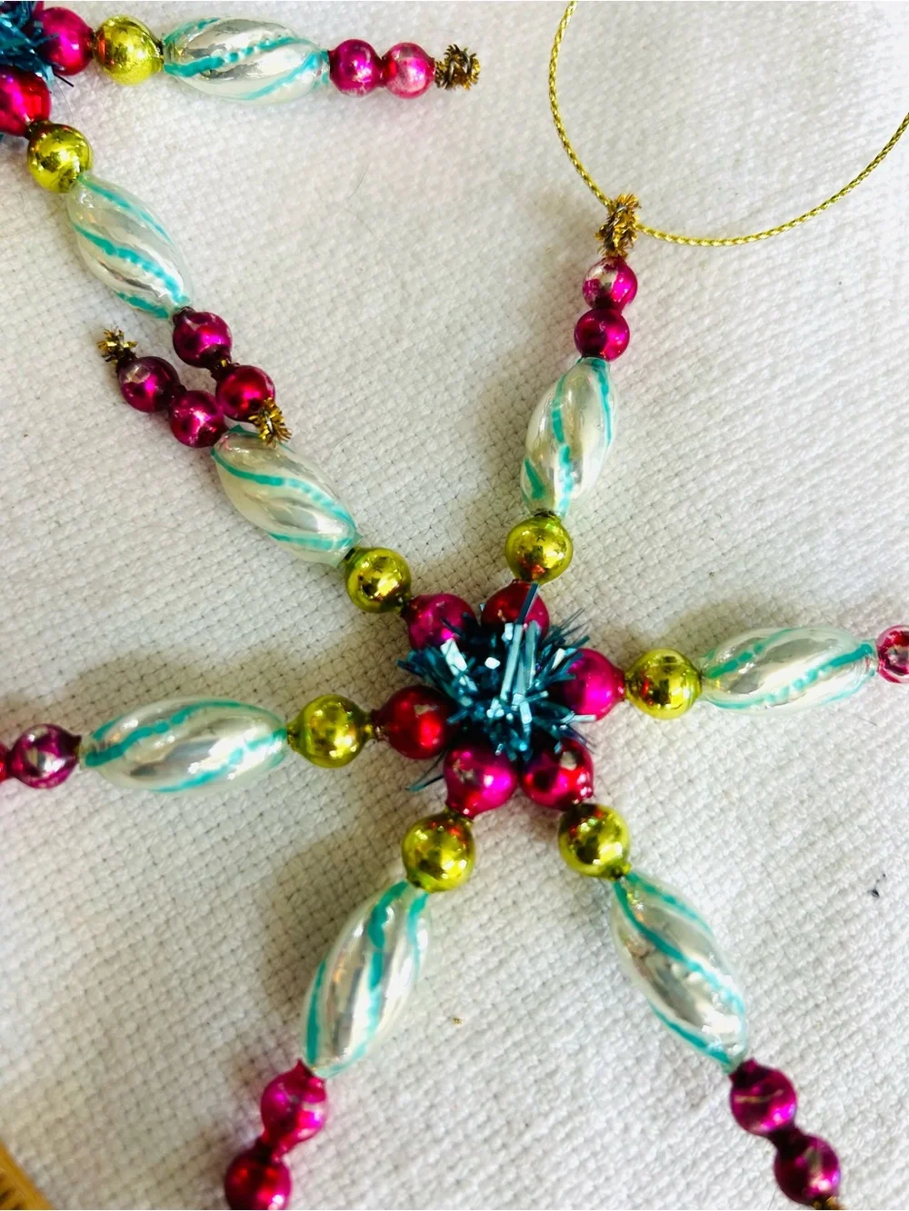 Vintage repurposed mercury, glass bead flowers holiday Christmas ornaments